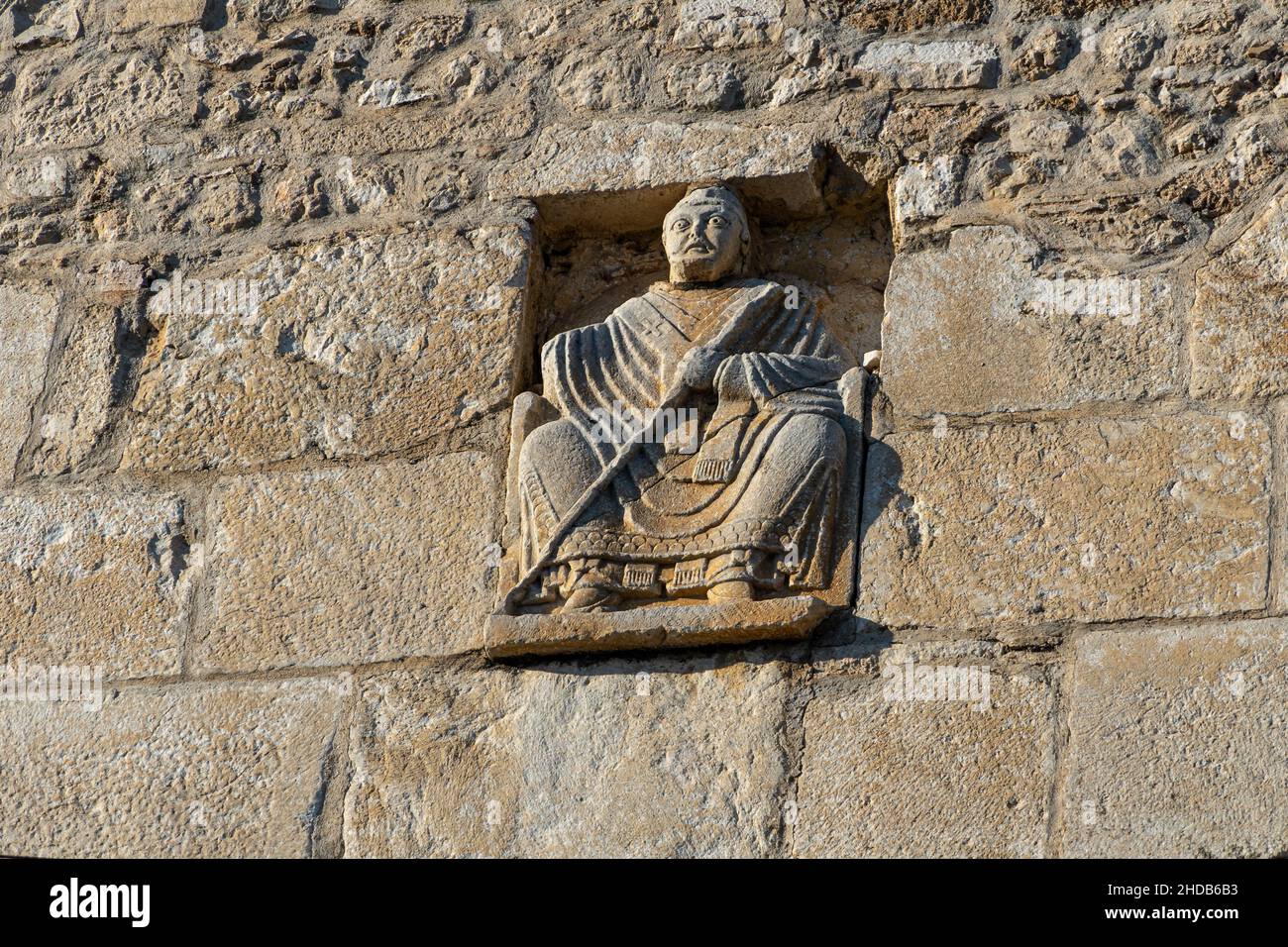 Relief image placed on the southern wall of the bell tower of the Cathedral of Venafro. Venafro, Isernia province, Molise, Italy, Europe Stock Photo