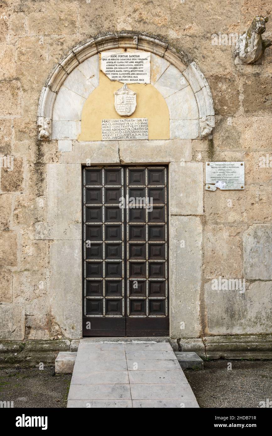 Detail of the Holy Door in the co-cathedral of Santa Maria Assunta in Cielo in Venafro. Venafro, Province of Isernia, Molise, Italy, Europe Stock Photo