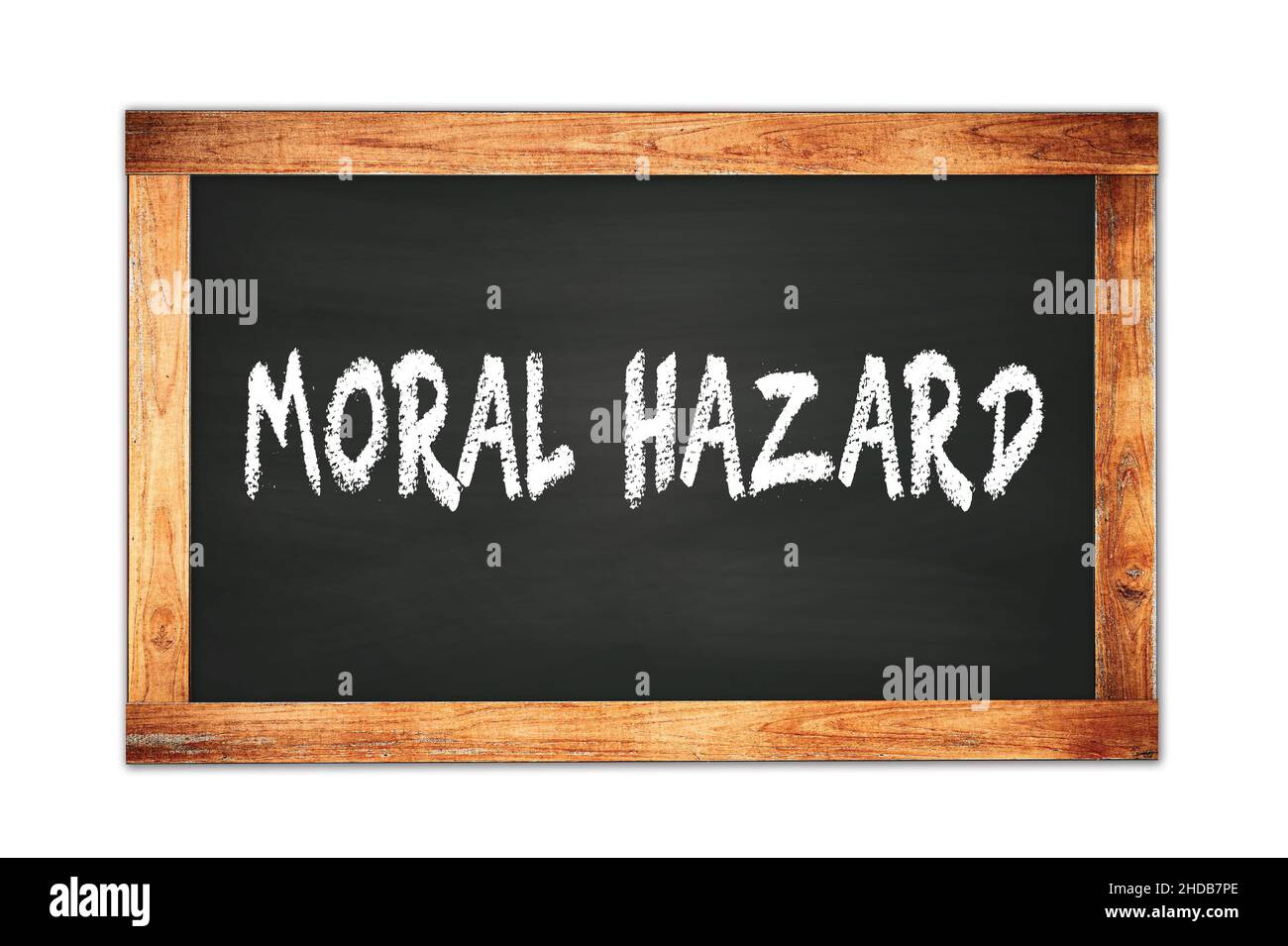 MORAL  HAZARD text written on black wooden frame school blackboard. Stock Photo