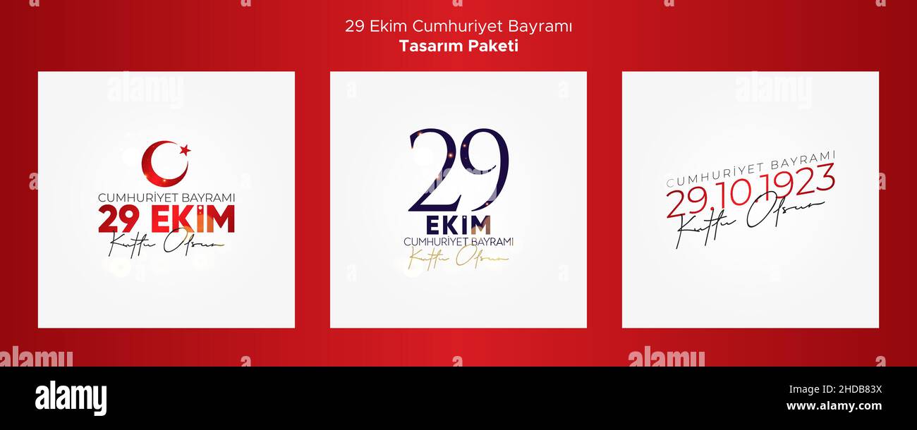 29 Ekim Cumhuriyet Bayrami. October 29 Turkey Republic Day Greeting Cards Design Pack. Stock Vector