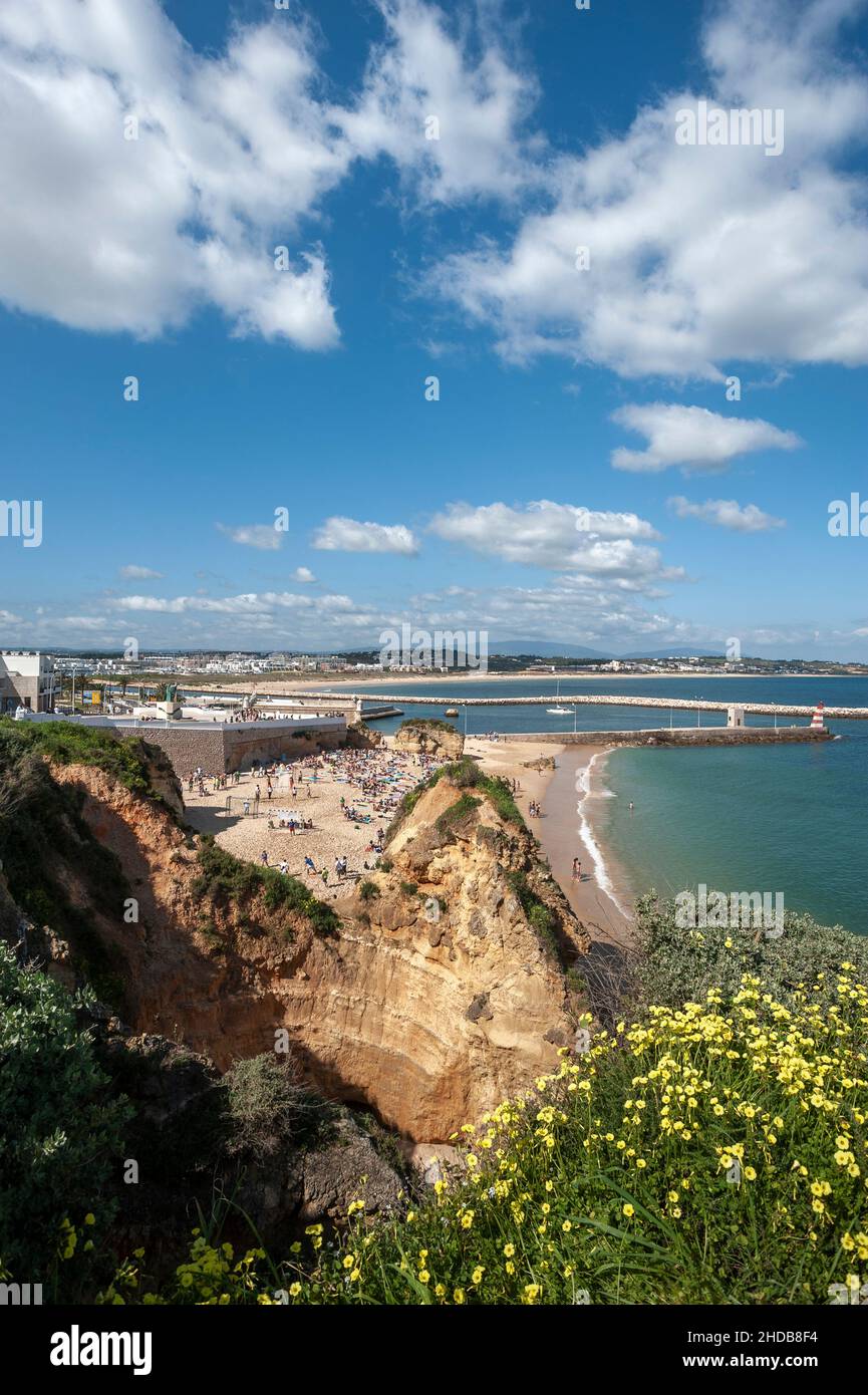 Rocky coast on the beach 'Praia de Batata', Lagos, Algarve, Portugal, Europe Stock Photo