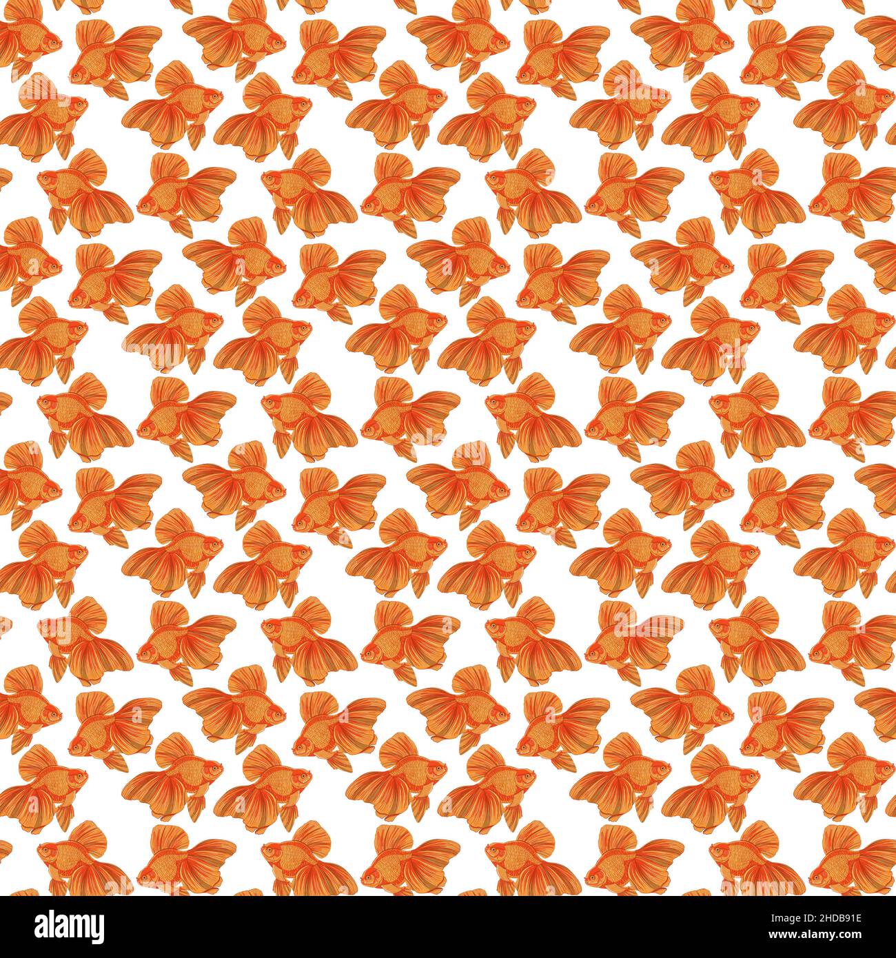 Digital illustration of orange detailed aquarium goldfish seamless ...