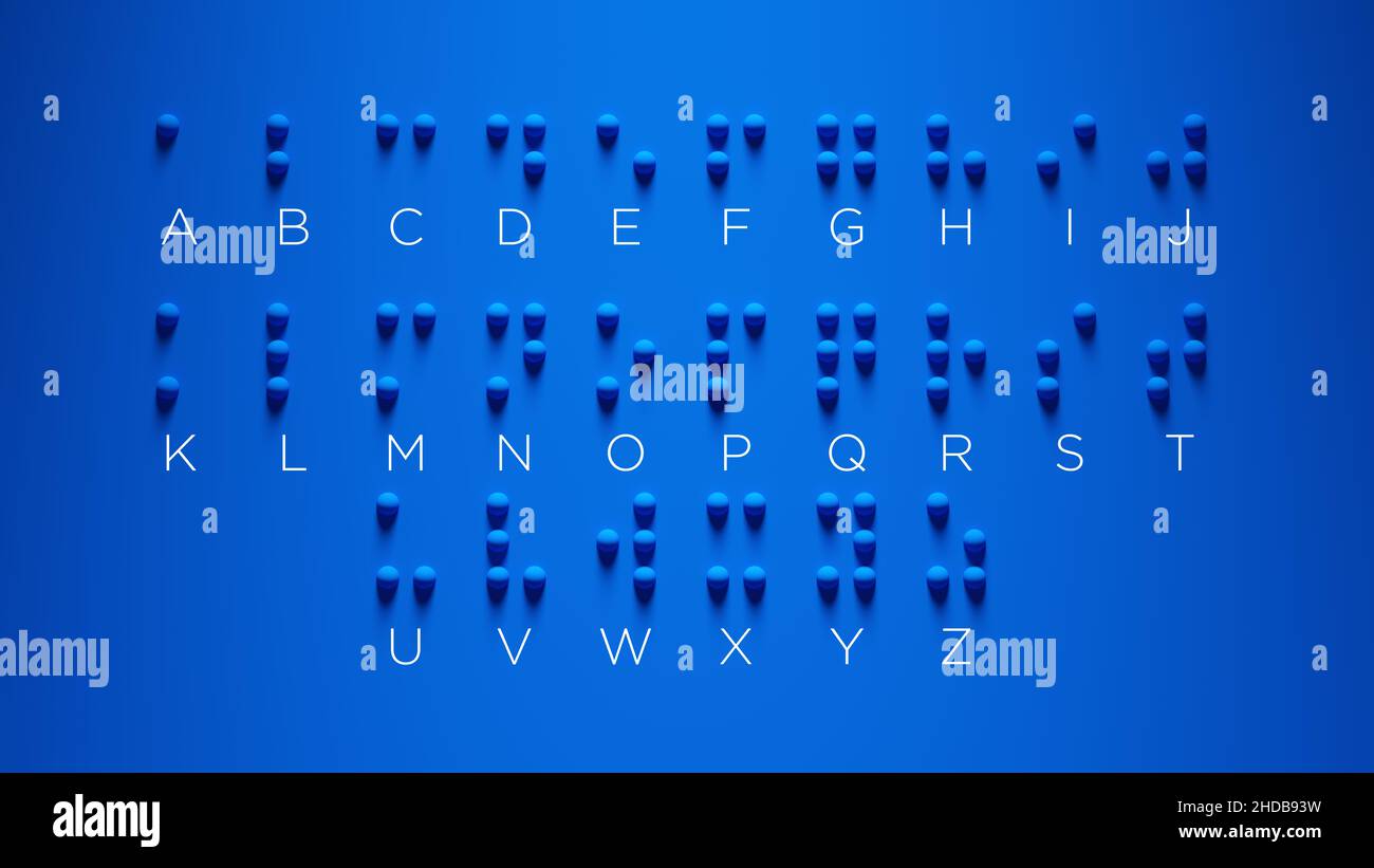 Braille Alphabet Guide AZ Visually Impaired Writing System Symbol Formed out of Blue Spheres