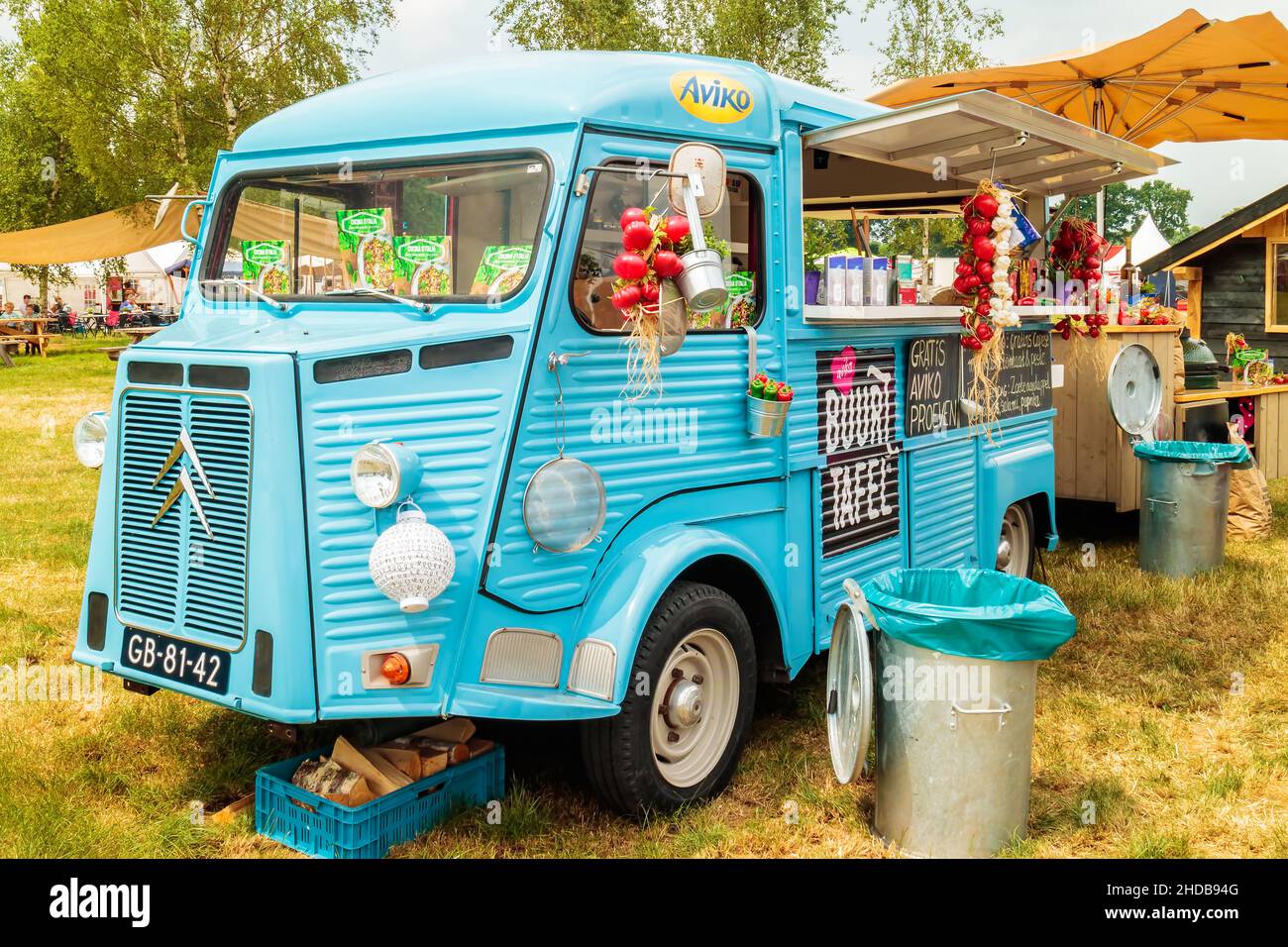 AALTEN, THE NETHERLANDS - JUNE 26, 2017: Vintage blue food truck on a country fair in Aalten, The Netherlands Stock Photo
