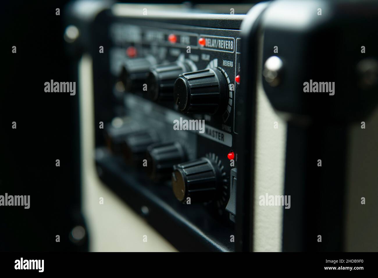 Close up of an amplifier knobs, selective focus Stock Photo
