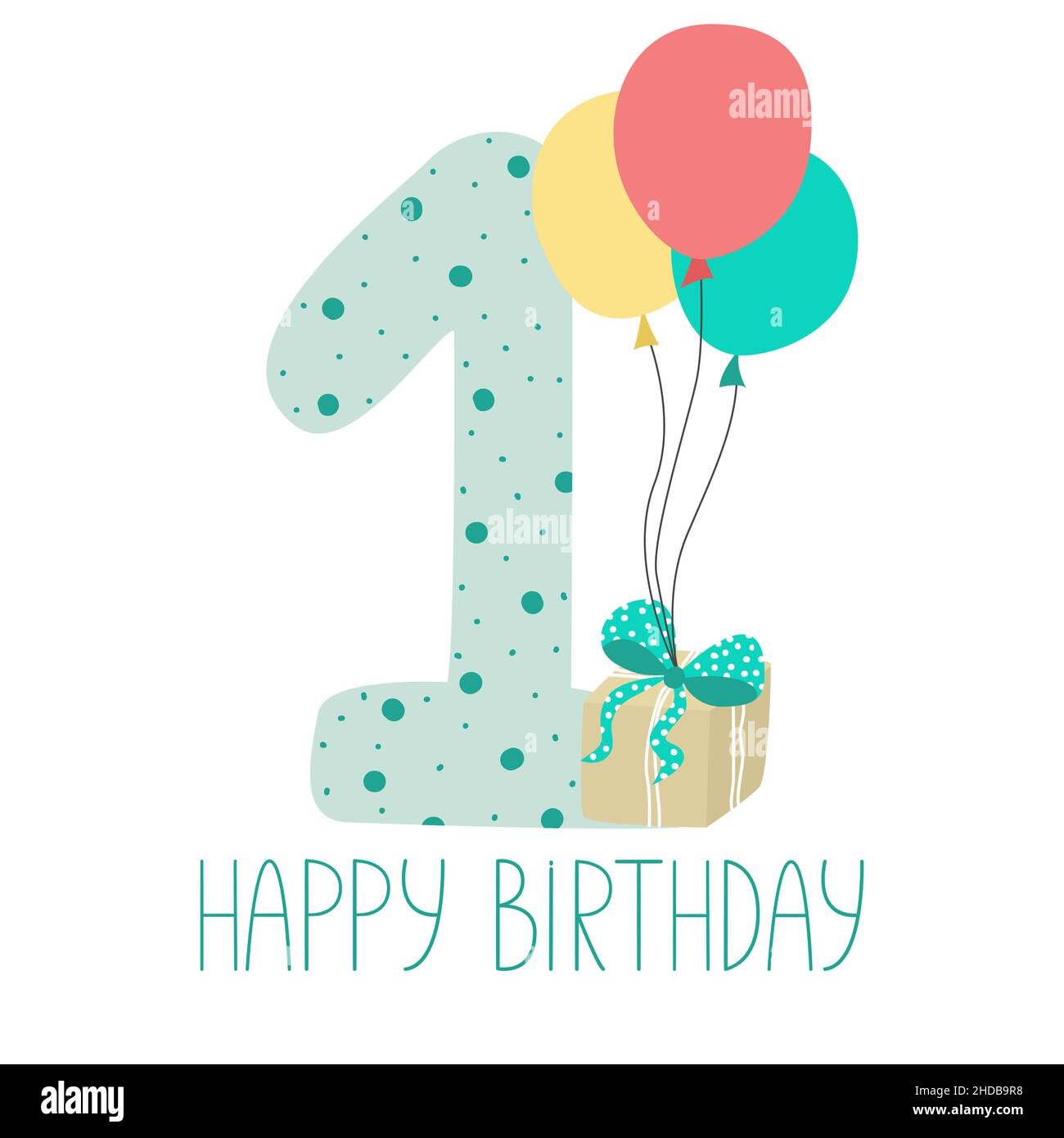 One year. Baby birthday greeting card in cartoon style. Printable ...