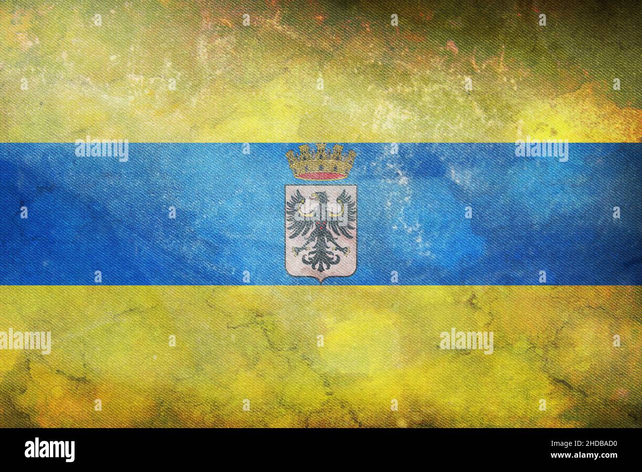 Top view of Trento, Italy retro flag with grunge texture. Italian travel and patriot concept.. no flagpole. Plane layout, design. Flag background Stock Photo