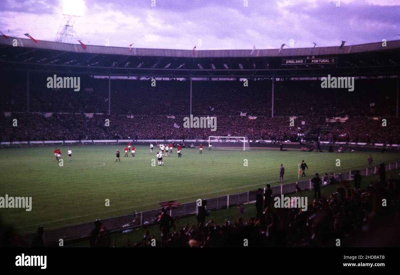 World Cup Finals 1966 Fan Amateur Photos from the stands 26 July 1966 Semi Final  England versus Portugal  England players celebrate their 2nd goal by Bobby Charlton  Photo by Tony Henshaw Archive Stock Photo