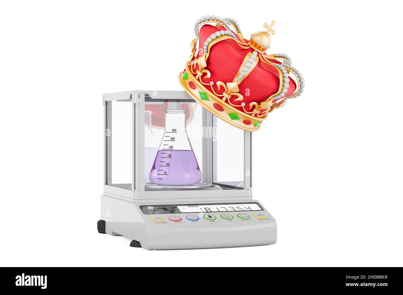 Analytical Balance, Digital Lab Scale with golden crown, 3D rendering isolated on white background Stock Photo