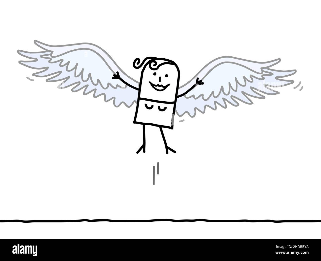 Hand drawn Cartoon Free Woman Flying with Wings Stock Vector