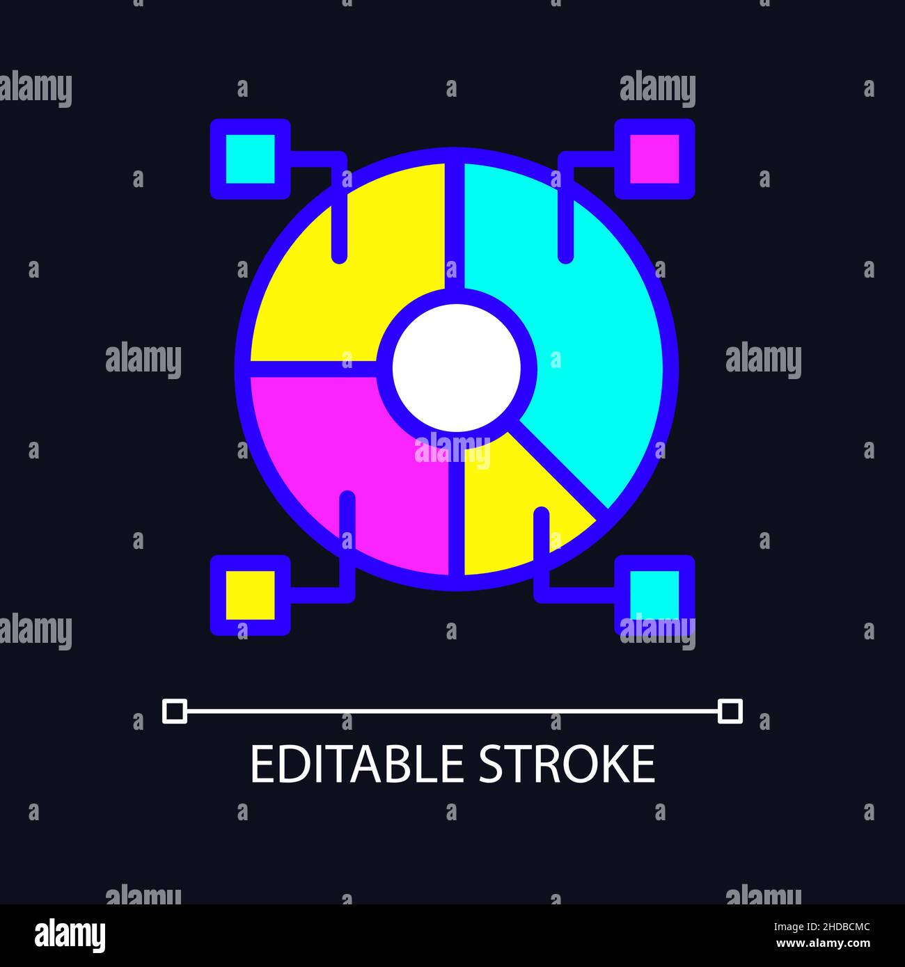 Data set analytics RGB color pixel perfect icon for dark theme Stock Vector