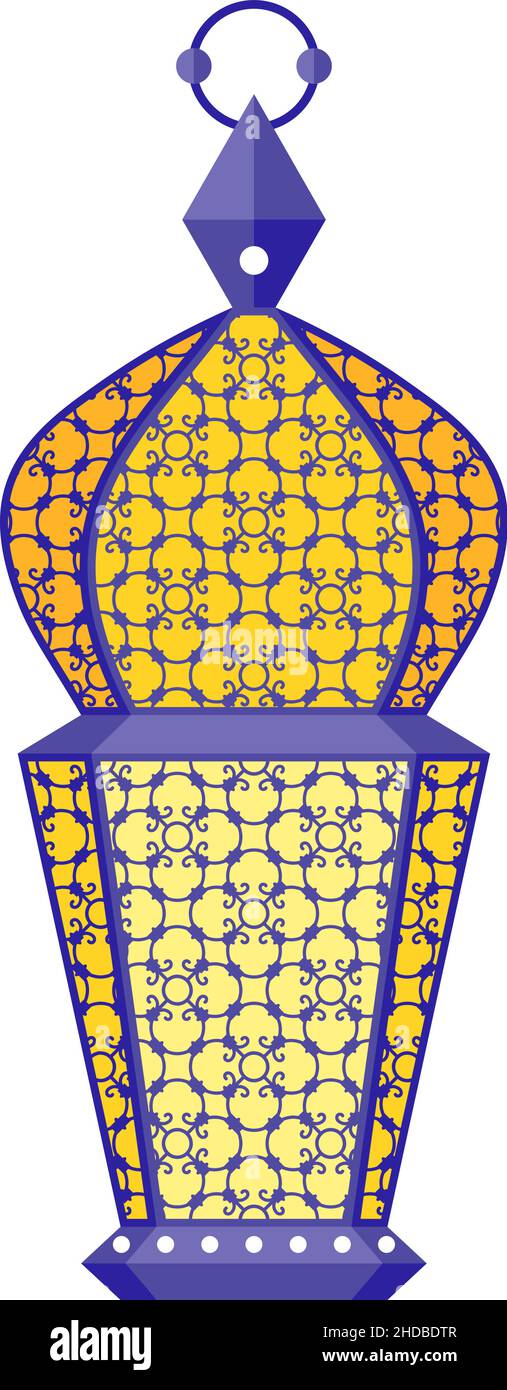 Antique lantern with decorative pattern on glass. Retro night light Stock Vector