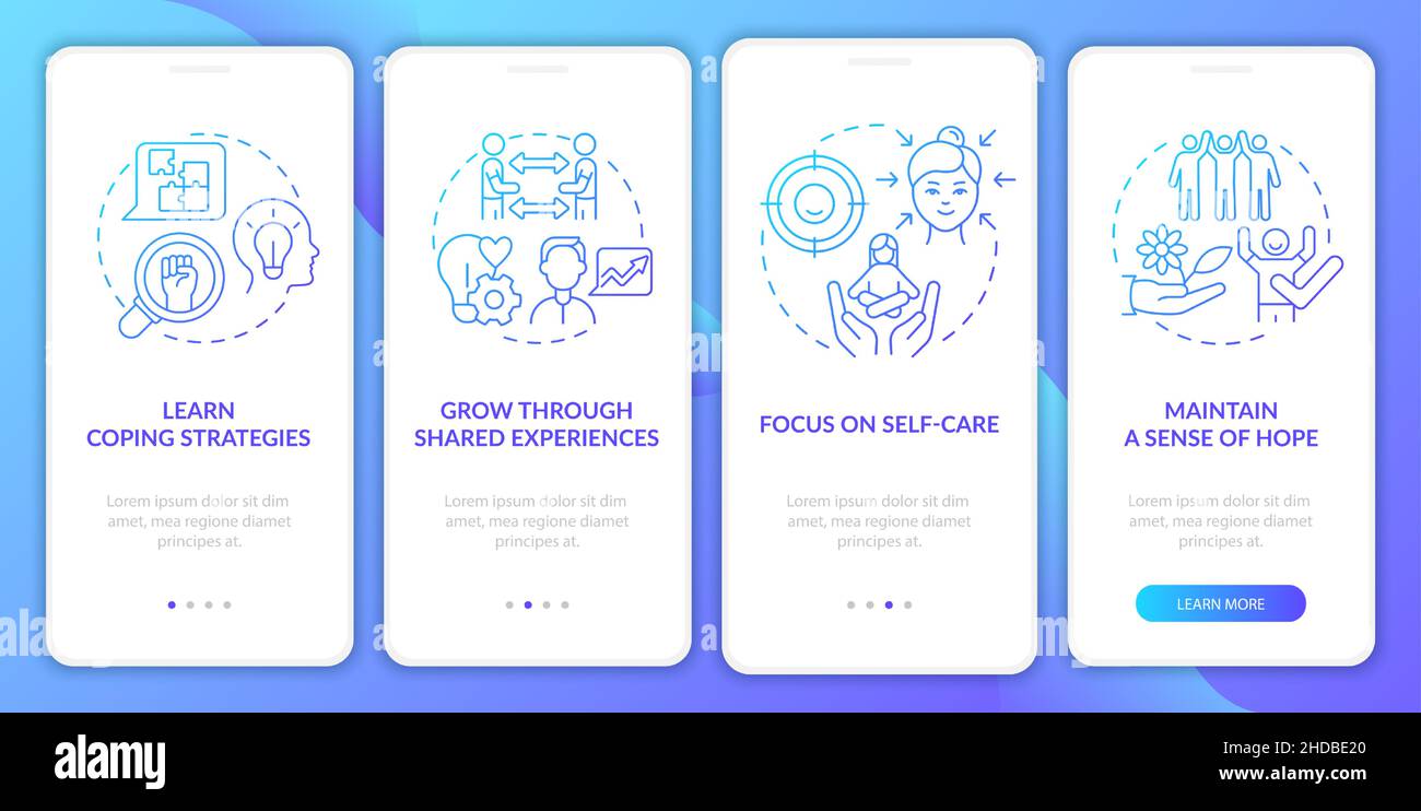 Support group pros blue gradient onboarding mobile app screen Stock ...