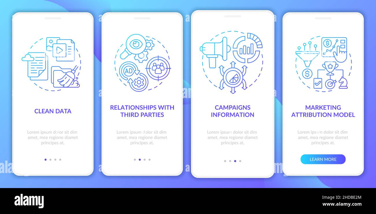 Digital platform blue gradient options onboarding mobile app screen ...