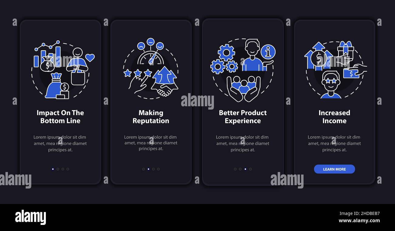 Benefits of customer service night mode onboarding mobile app screen ...