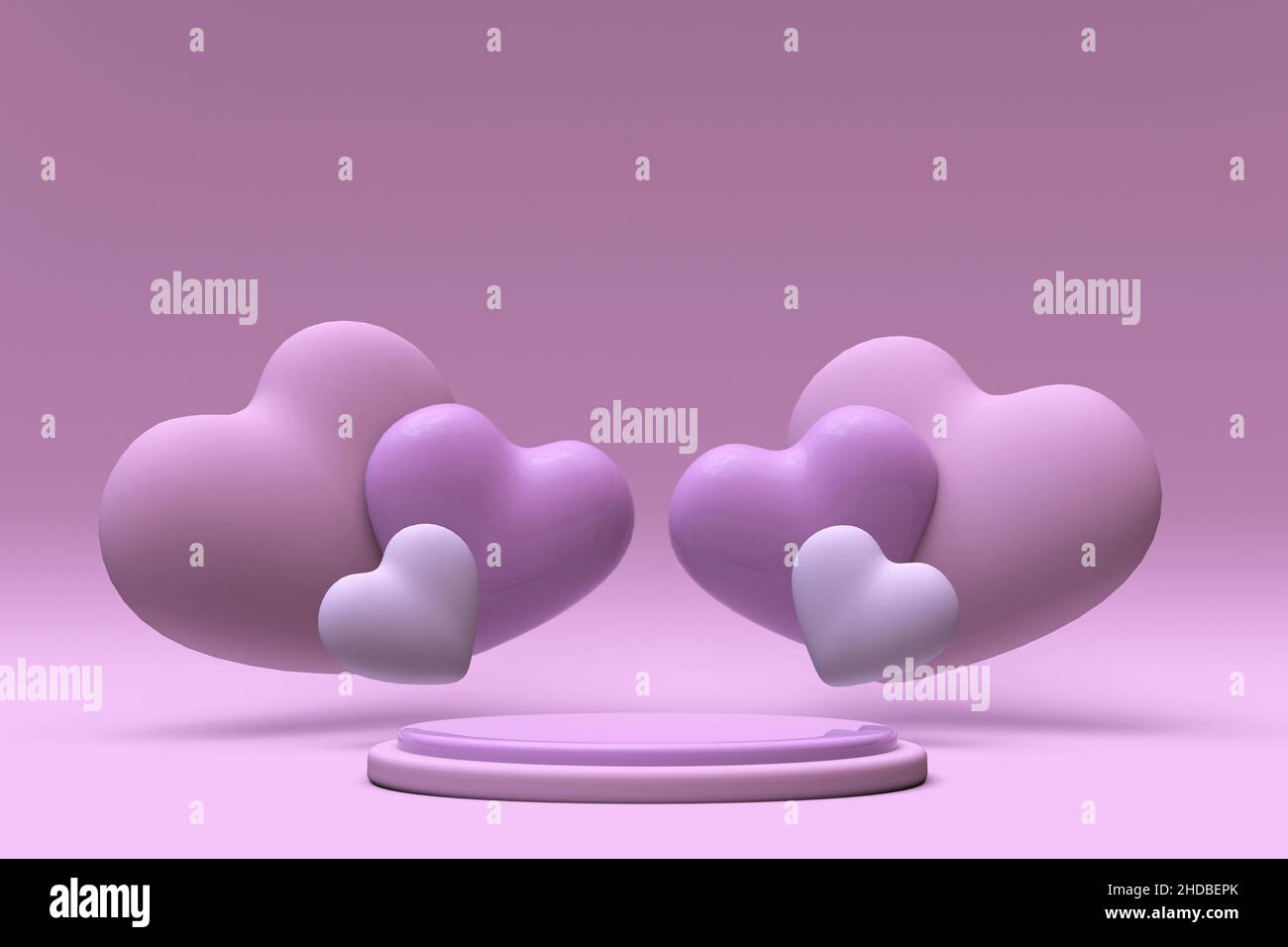3D St Valentine Day pink minimal background with podium and flying ...