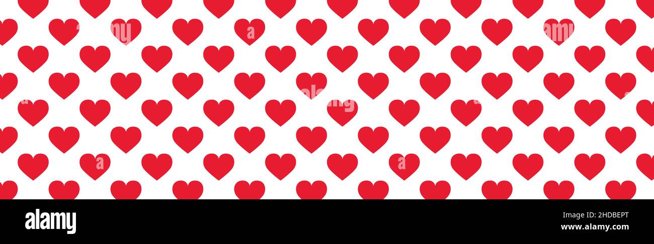 Panoramic pattern white background with many red hearts - Vector illustration Stock Vector