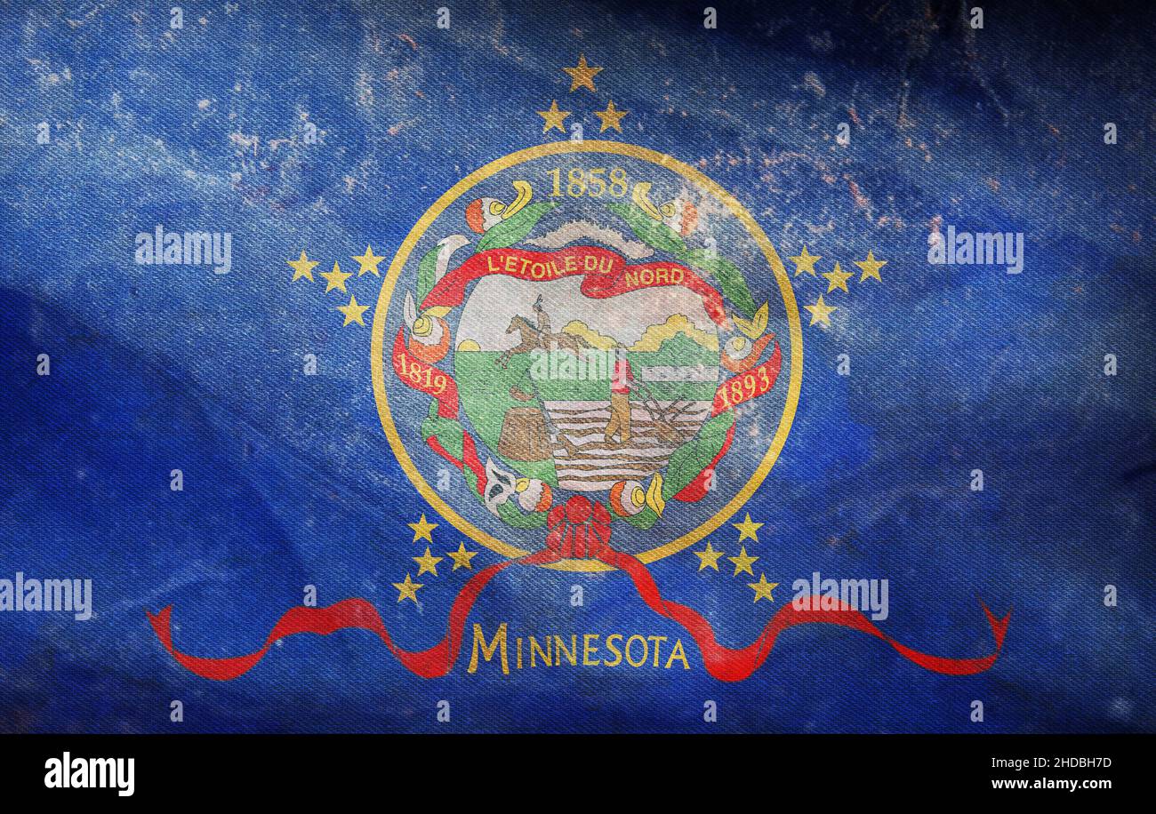 Top view of Minnesota 1893 , USA flag, no flagpole. Plane design layout Flag background Stock Photo