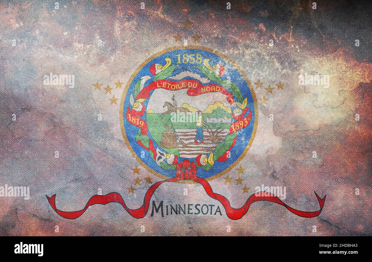 Top view of Minnesota 1893 1957 , USA flag, no flagpole. Plane design layout Flag background Stock Photo