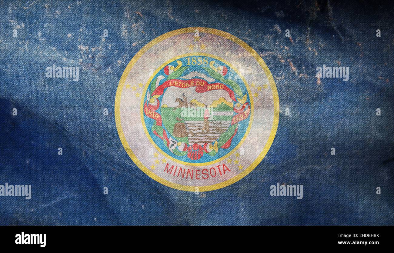 Top view of Minnesota 1957 1983 , USA flag, no flagpole. Plane design layout Flag background Stock Photo