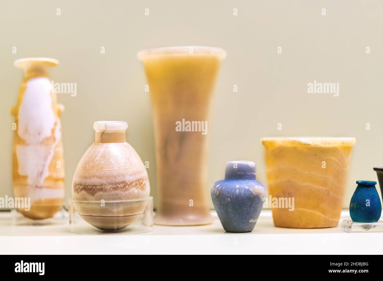Egyptian antique parfume containers. Antique objects of the Egypt culture seen in the Royal Ontario Museum (ROM) Jan. 5, 2022 Stock Photo