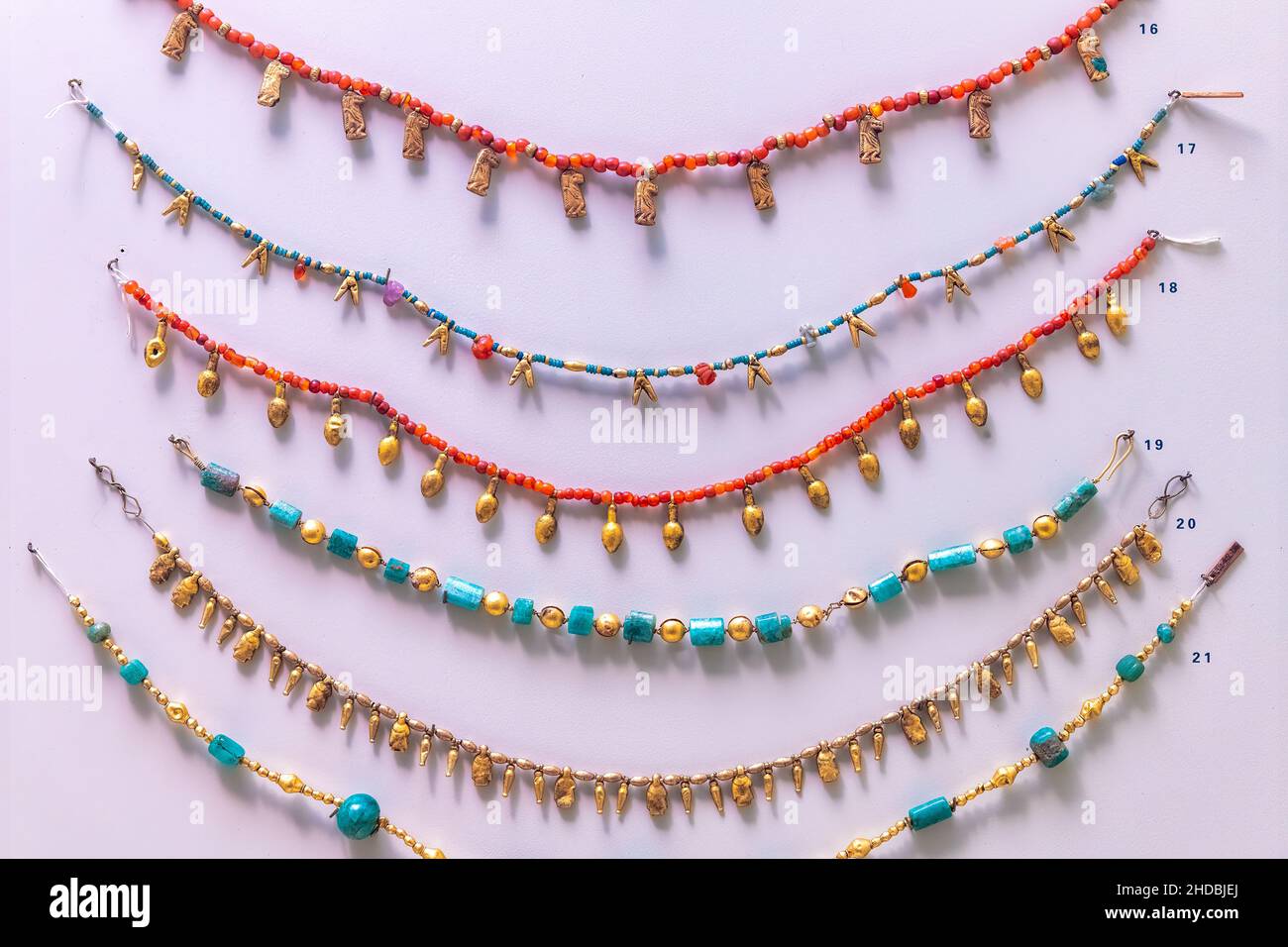 Antique Egyptian necklaces. Antique objects of the Egypt culture seen in the Royal Ontario Museum (ROM) Jan. 5, 2022 Stock Photo