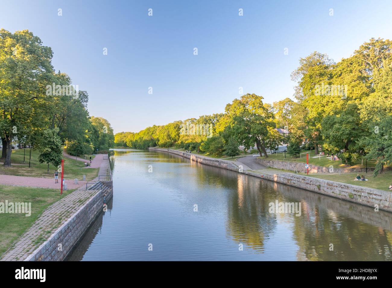 Turku, Finland - August 4, 2021: Aura River (Finnish Aurajoki) at summer time. Stock Photo