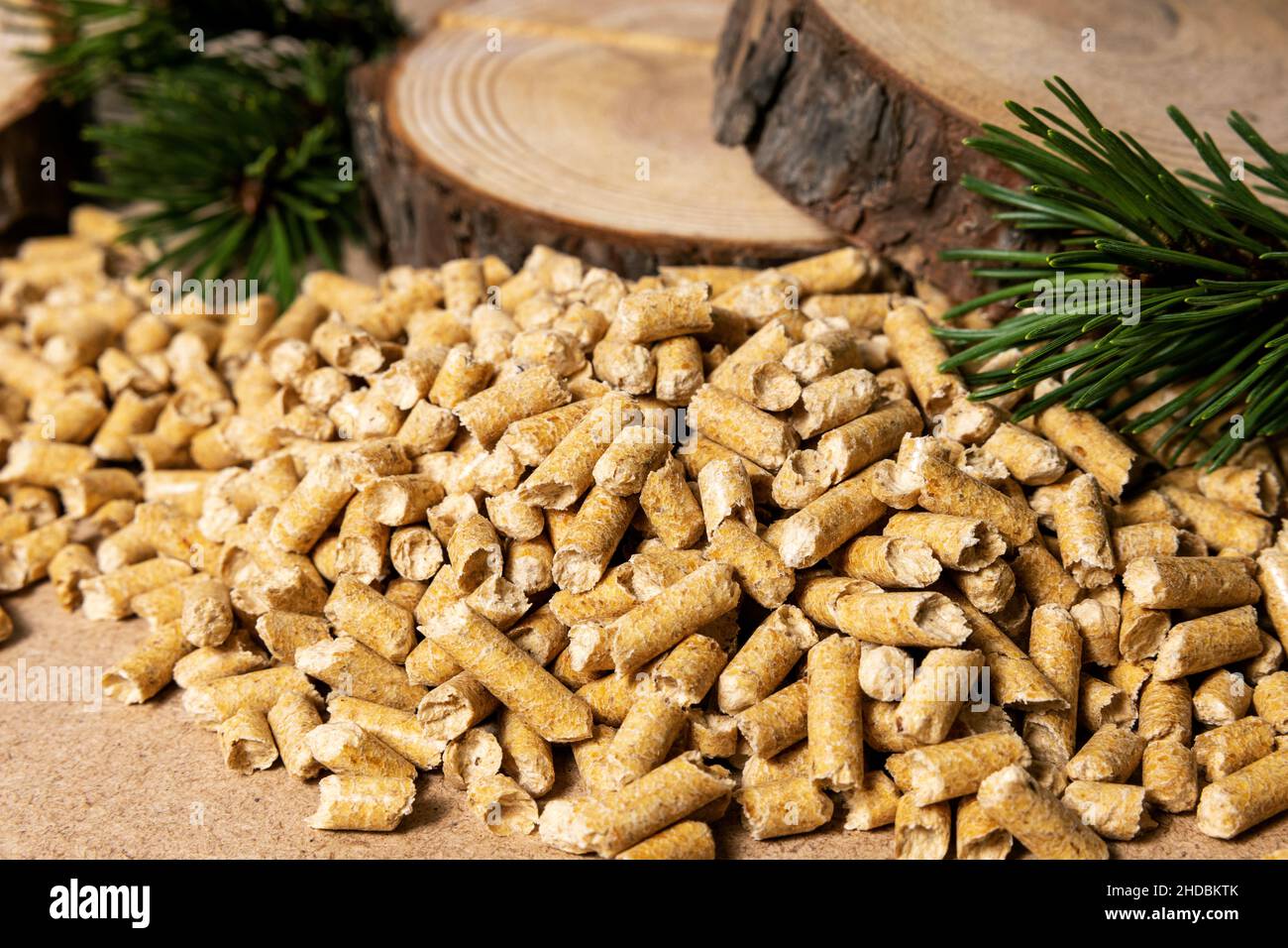 pine wood pellets. renewable sustainable energy. biomass Stock Photo