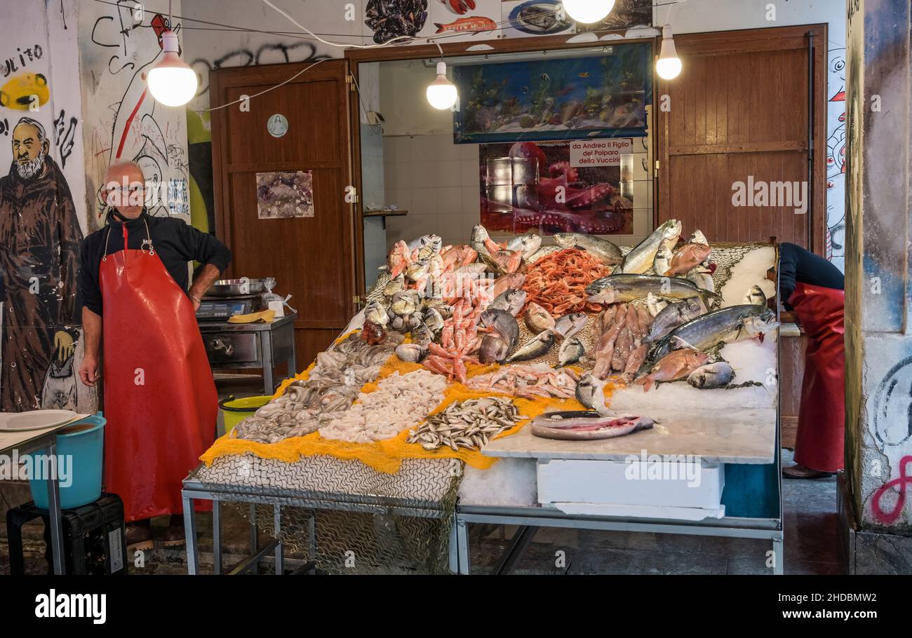 Fischhandlung, Wochenmarkt, Mercato Vucciria, Palermo, Sizilien, Italien Stock Photo