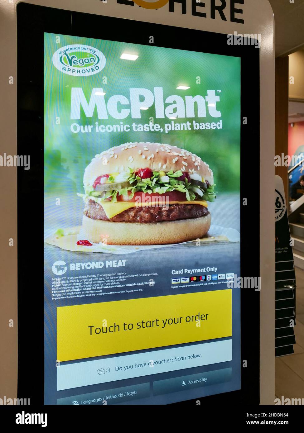 Torquay, UK. 05th Jan, 2022. Touch screen at McDonald's with the launch of the McPlant fully vegan burger. Credit: Thomas Faull/Alamy Live News Stock Photo