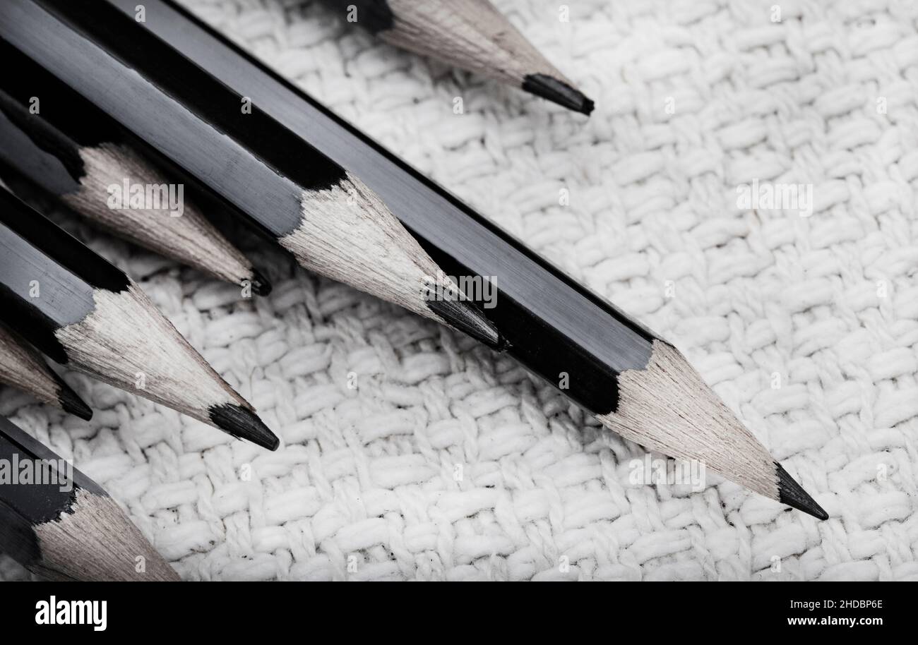 close up of graphite pencils with selective focus Stock Photo