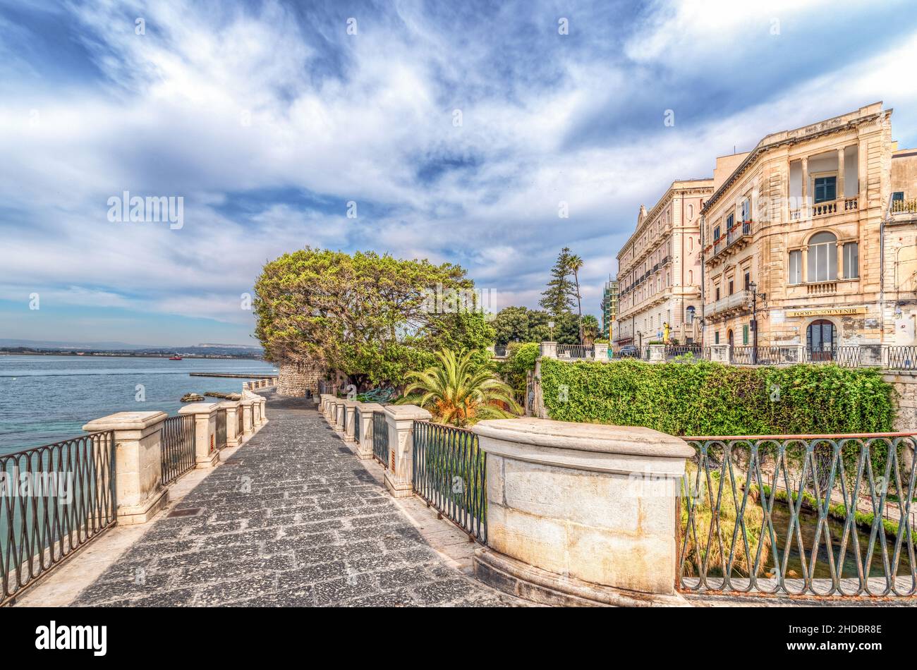 Syracuse Sicily/ Italy -April 11 2020: the Alfeo seafront and source Aretusa Stock Photo