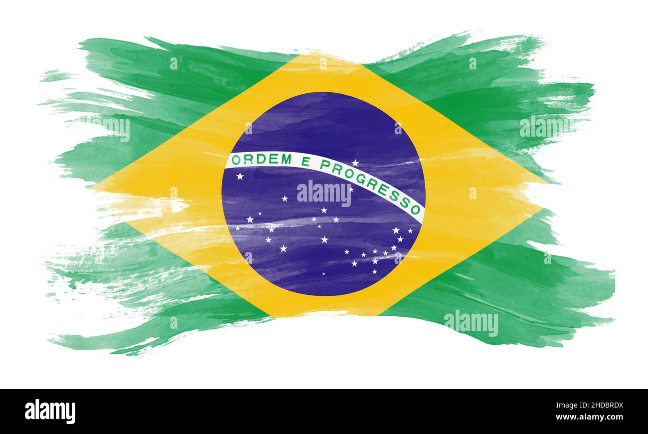 Brazil flag brush stroke, national flag on white background Stock Photo ...