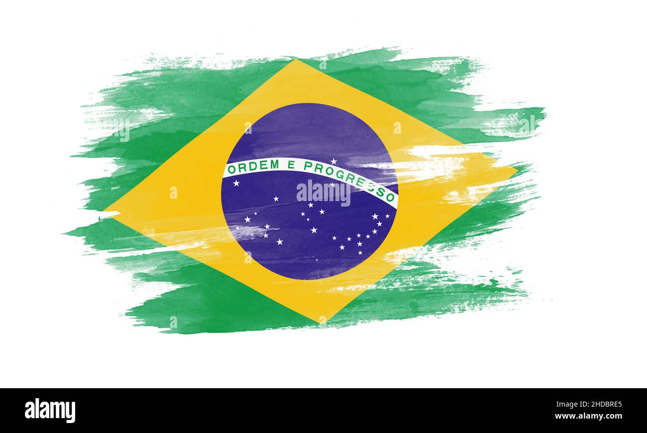 Brazil flag brush stroke, national flag on white background Stock Photo ...