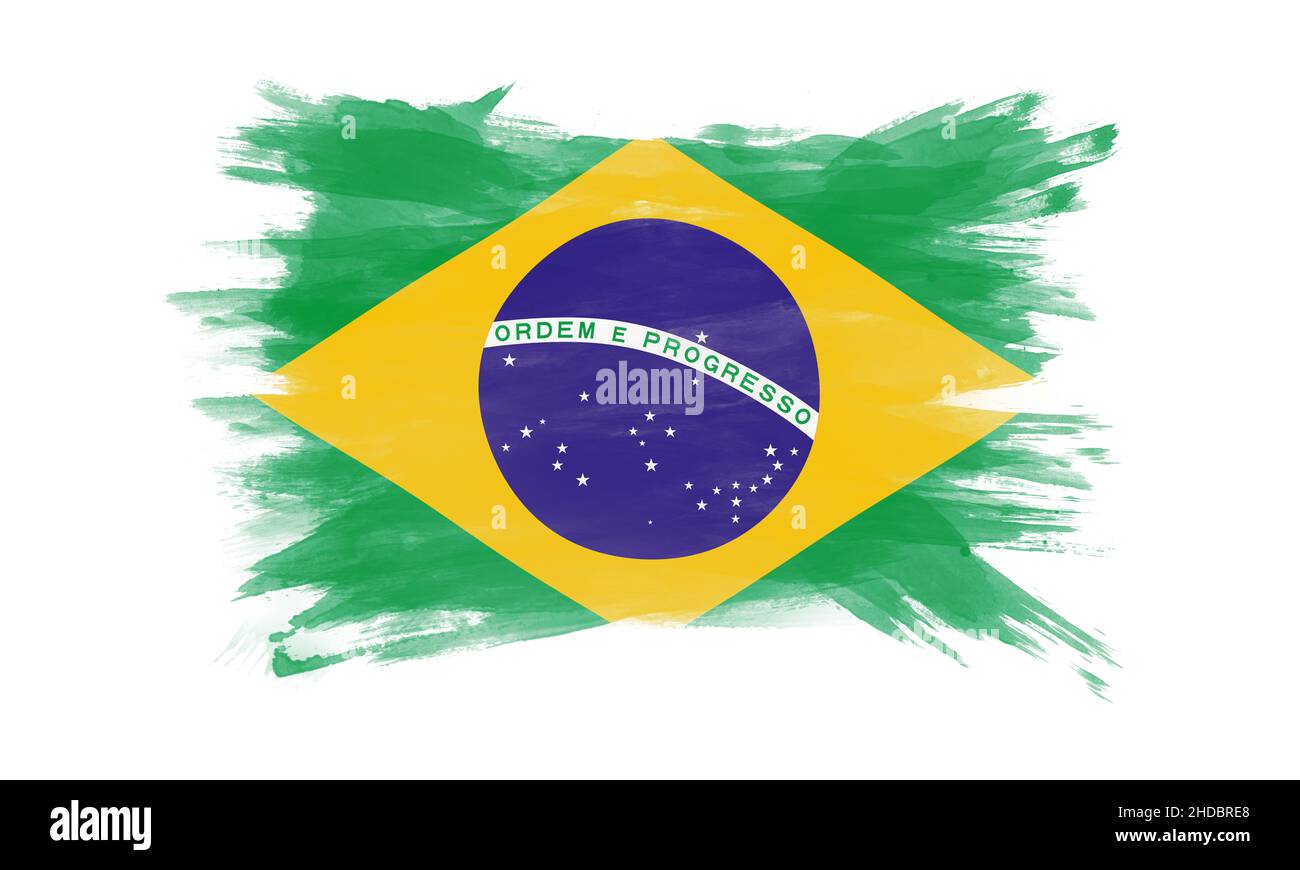 Brazil flag brush stroke, national flag on white background Stock Photo ...
