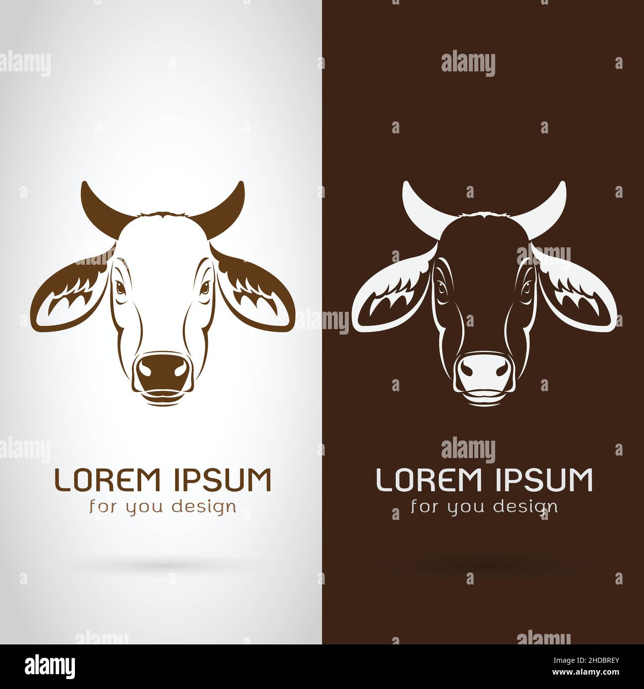 Vector of cow head design on white background and brown background, Logo, Symbol, label, Animals. Stock Vector