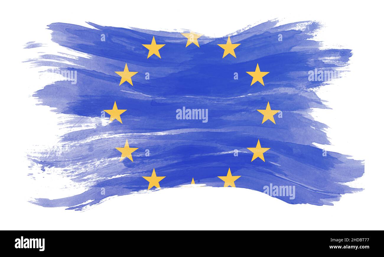 European Union flag brush stroke, national flag on white background ...