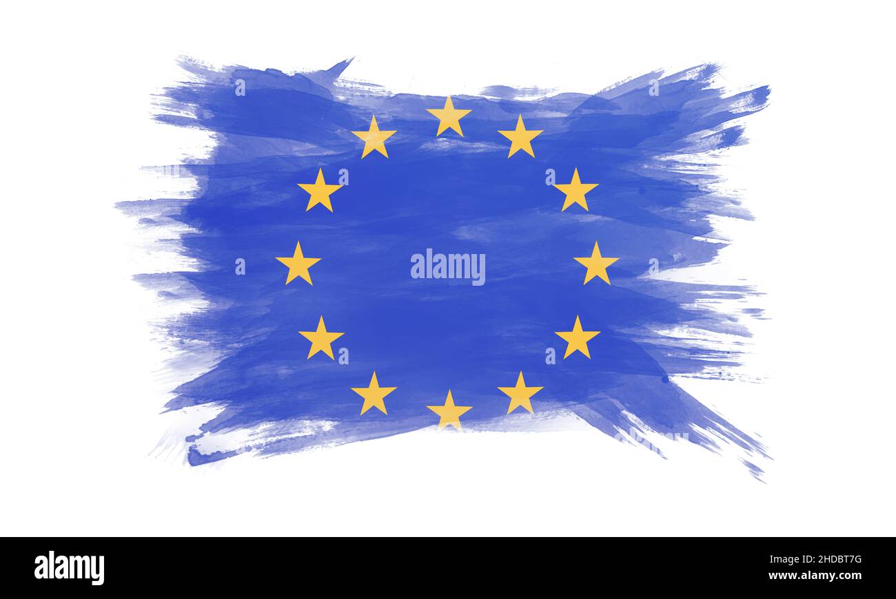 European Union flag brush stroke, national flag on white background ...
