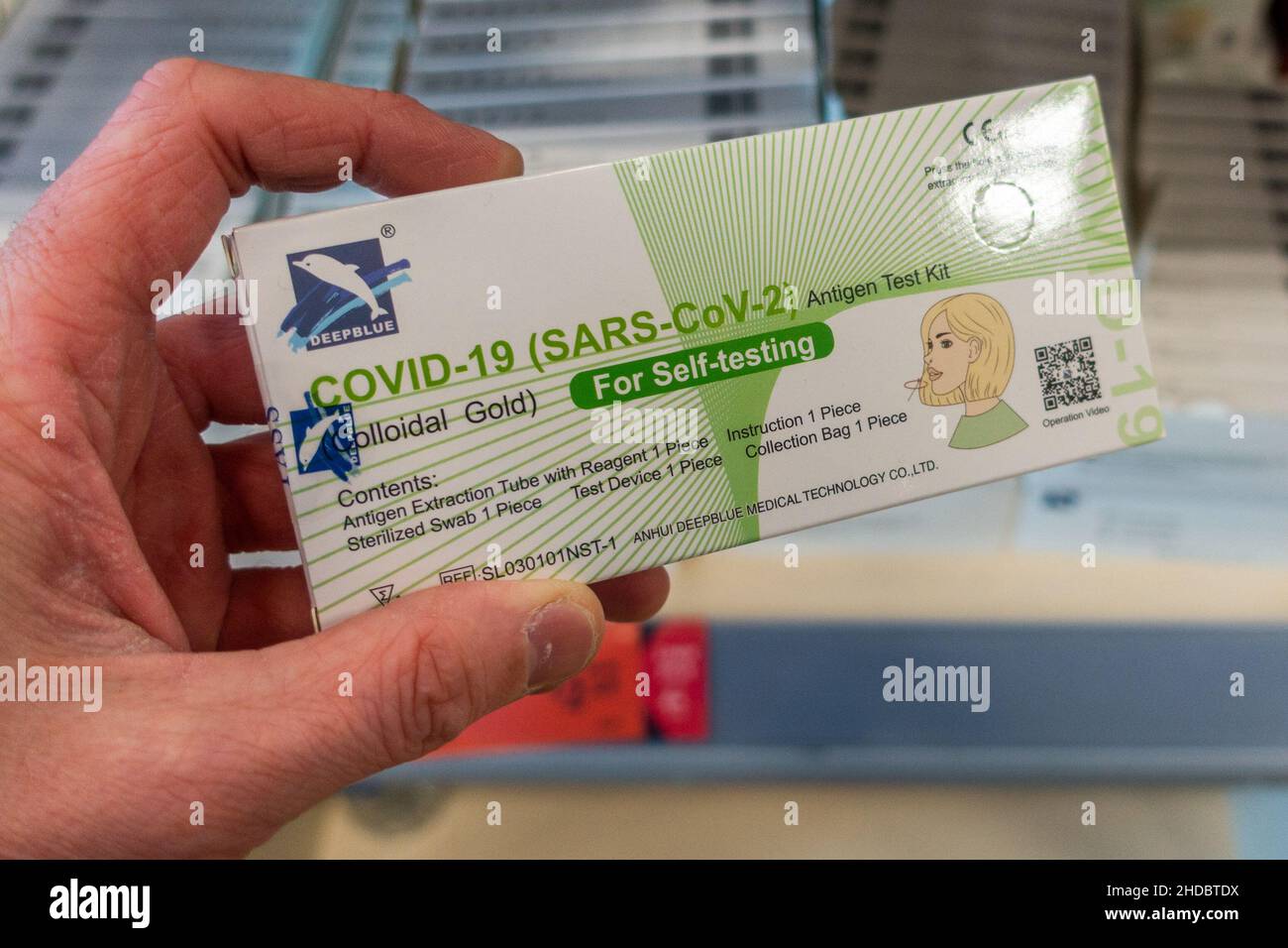 Skibbereen, West Cork, Ireland. 5th Jan, 2022. Despite a national shortage of COVID-19 Antigen test kits, Aldi supermarket in Skibbereen had plenty of kits available for sale today. Credit: AG News/Alamy Live News Stock Photo