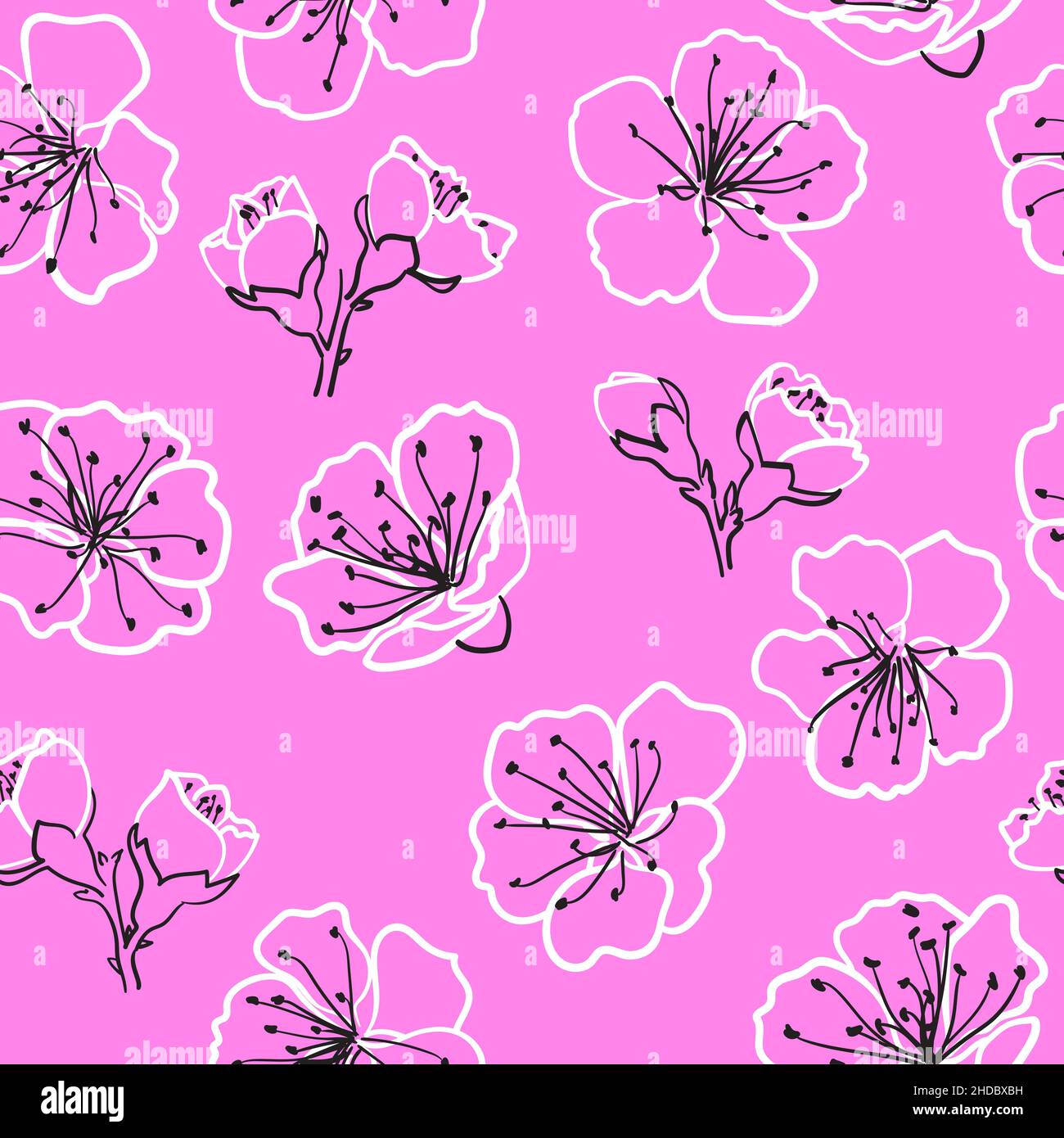 Blooming sakura seamless pattern Hand drawn cherry Stock Vector