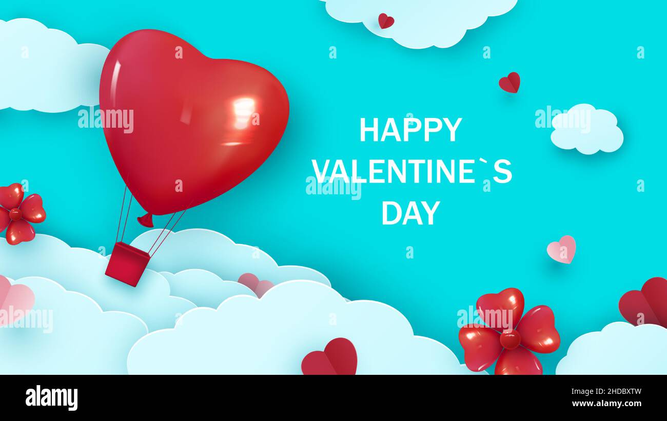 Valentine s day background with heart shaped balloon flying through the ...