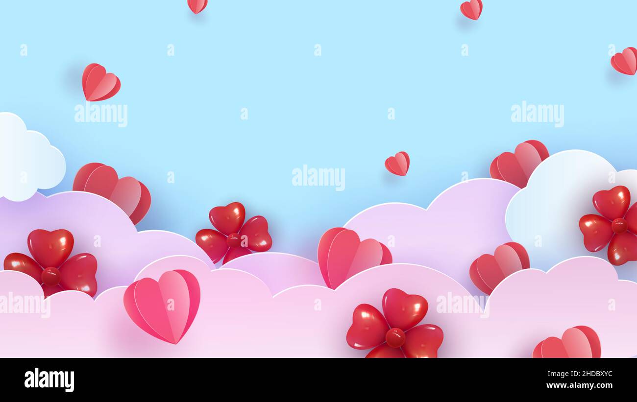 Happy Saint Valentine s day paper cut card.Paper hearts, clouds and ...