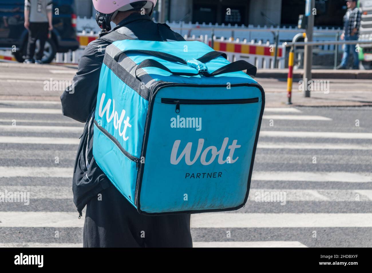 Helsinki, Finland August 5, 2021 Box of Wolt food delivery. Wolt is