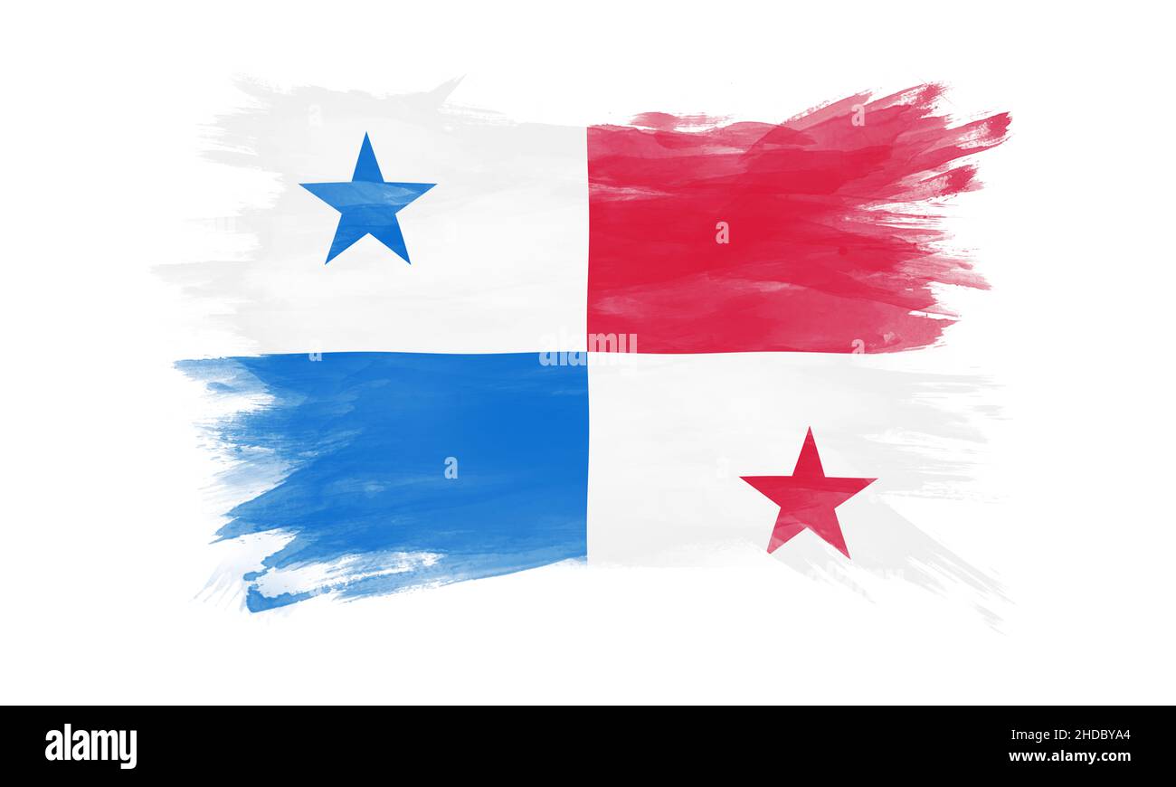 Panama flag brush stroke, national flag on white background Stock Photo