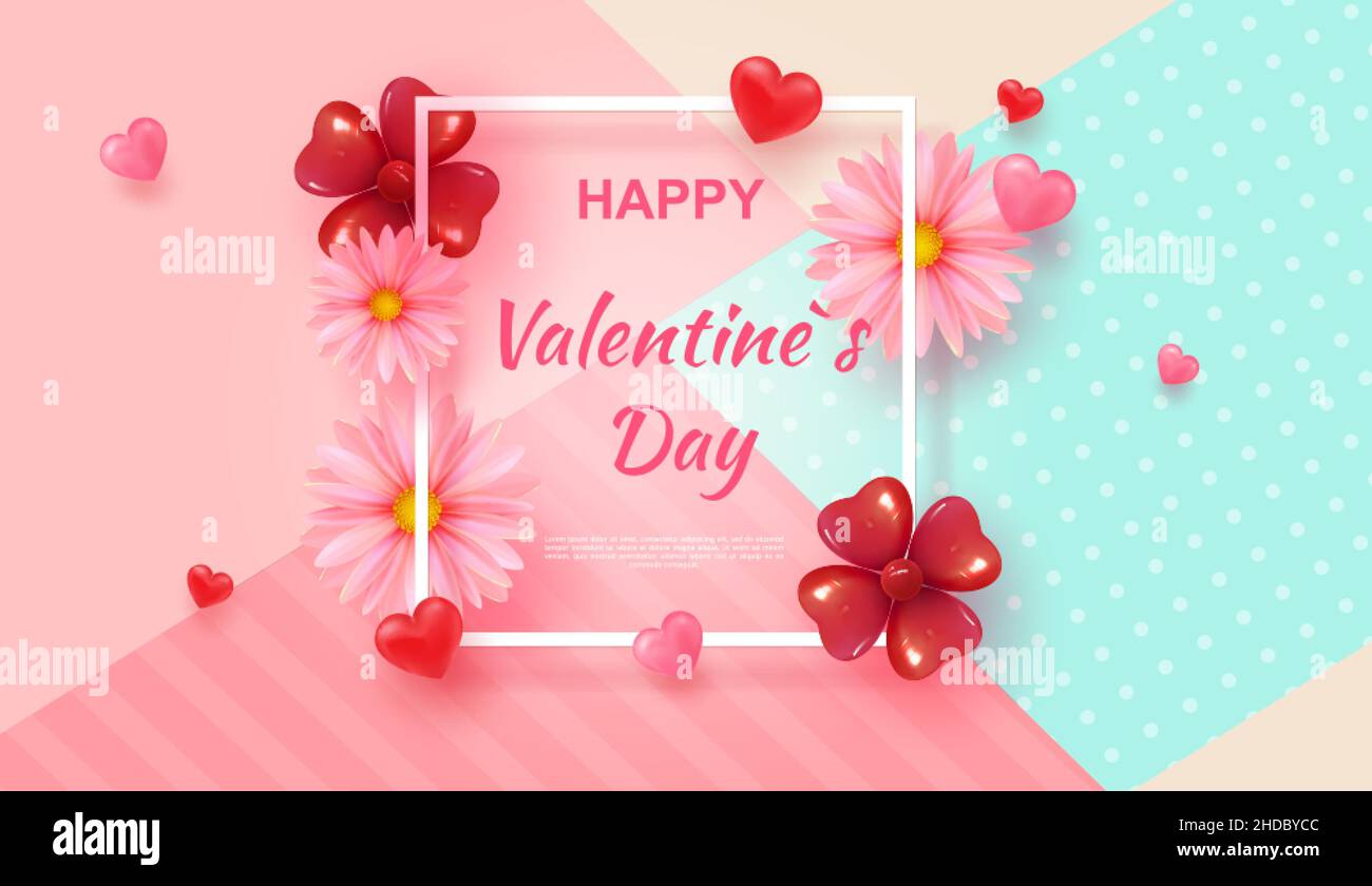 Realistic colorful red and pink hearts around a white frame. Pink ...
