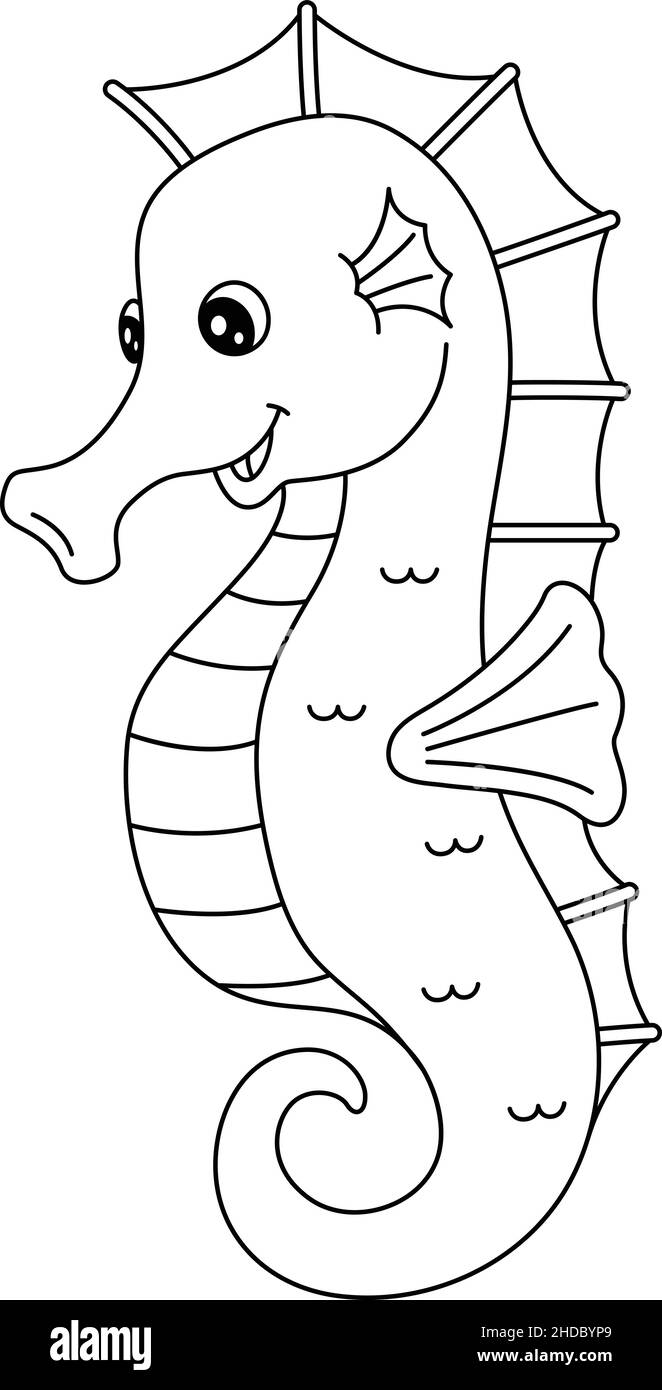 Seahorse Coloring Page Isolated for Kids Stock Vector