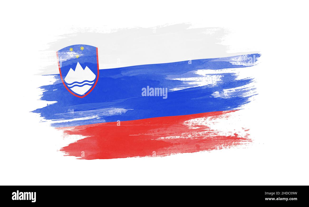 Slovenia flag brush stroke, national flag on white background Stock ...