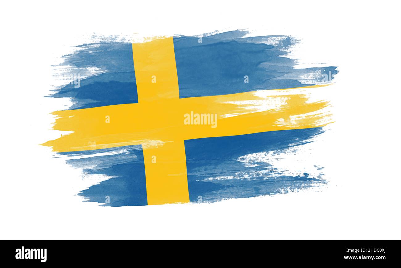 Sweden flag brush stroke, national flag on white background Stock Photo ...