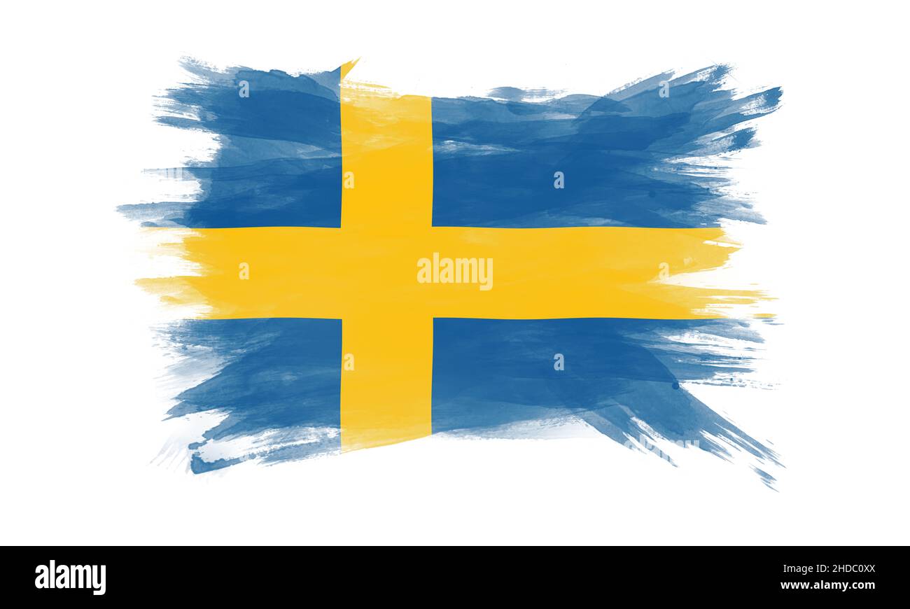 Sweden flag brush stroke, national flag on white background Stock Photo ...