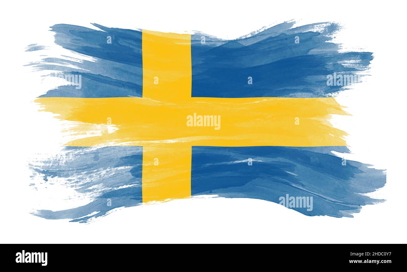 Sweden flag brush stroke, national flag on white background Stock Photo ...